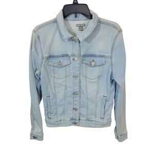 Falls Creek Denim Light Wash Long Sleeve Trucker Jacket Womens Altered Dog XL